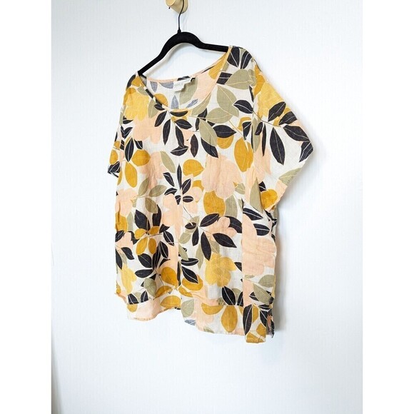 RACHEL ZOE Linen Top Womens Plus Size 3X Colorful Short Sleeve Lightweight Shirt - Picture 2 of 7